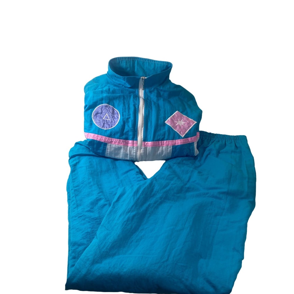 Spring break Vintage women’s ski suit windbreaker Tracksuit pink turquoise large